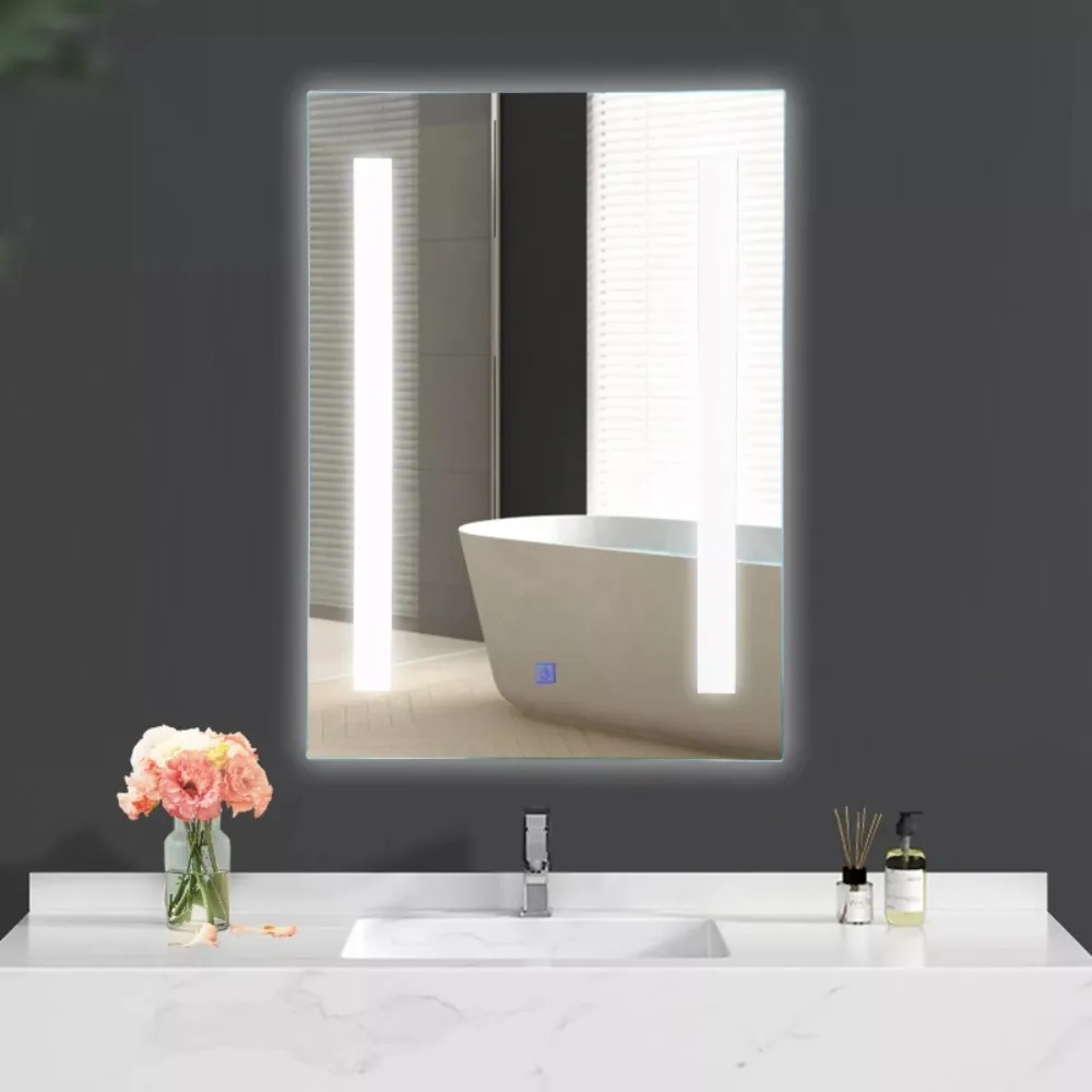 Bathroom LED Mirror Wall-mounted 3-Color Dimmable Touch Button 27.5