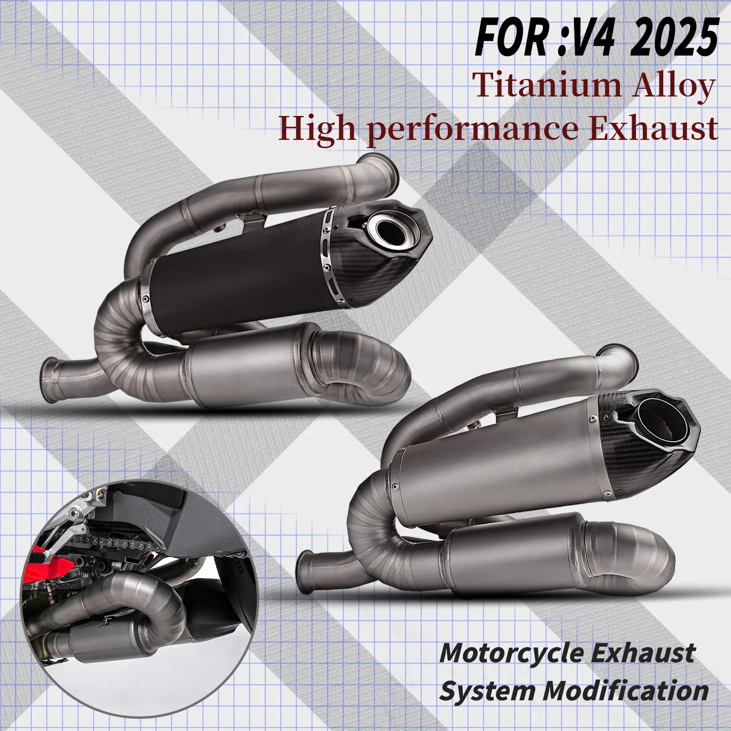 

For V4 V4S motorcycle exhaust system full titanium alloy mid tail section modification for panigale V4 V4S 2025