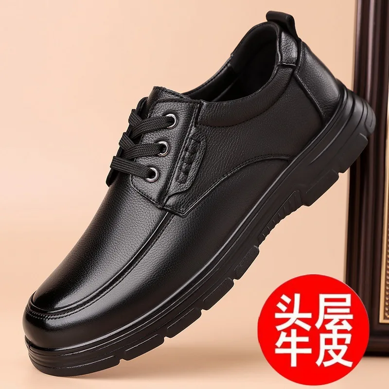 Zapatos de cuero informales de negocios para hombre, calzado cómodo de moda con cordones, diseño de capa superior de piel de vaca, para mediana edad y personas mayores