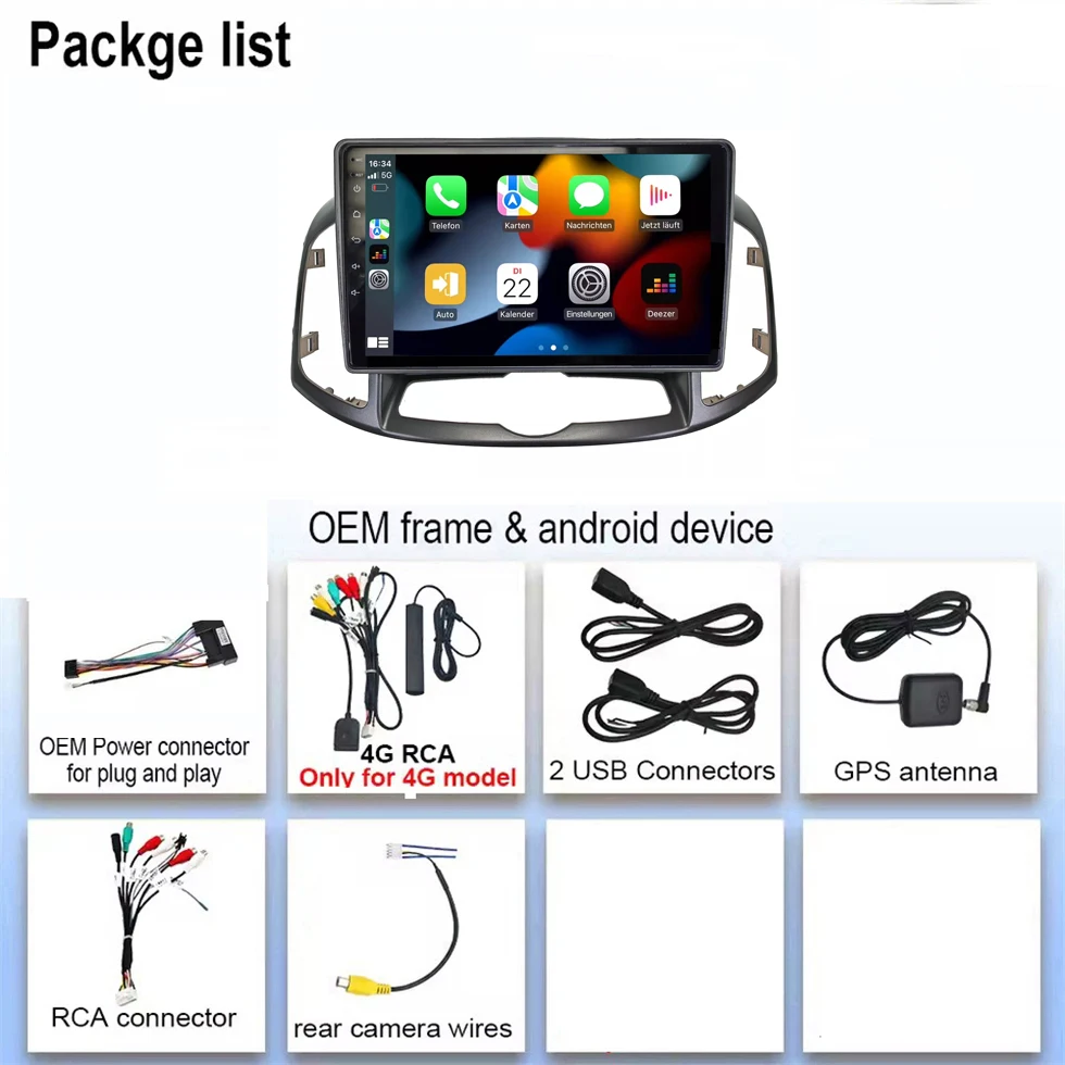 أندرويد 14 Carplay Auto لسيارة شيفروليه كابتيفا 1 2011 - 2016 4G + WIFI نظام تحديد المواقع راديو السيارة الملاحة مشغل فيديو الوسائط المتعددة ستيريو BT