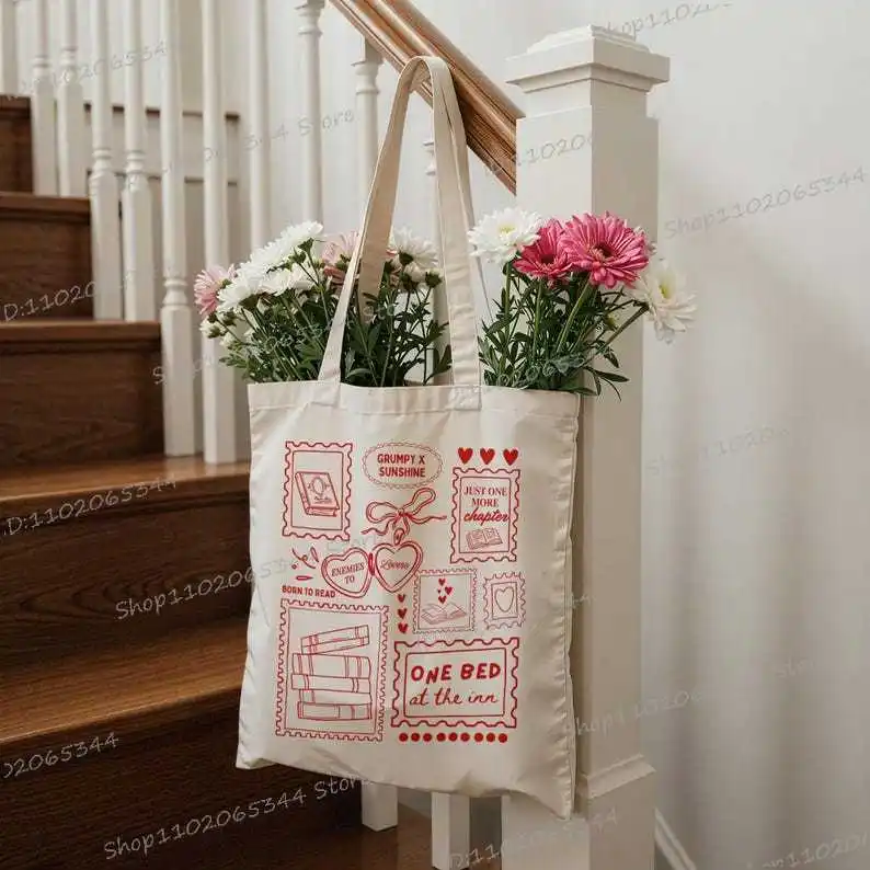 

Bookish Tote Bag Romance Reader Gift Vintage Bookish Tropes Print Women's Handbags Bookworm Bookishness Fashion Shoulder Bag