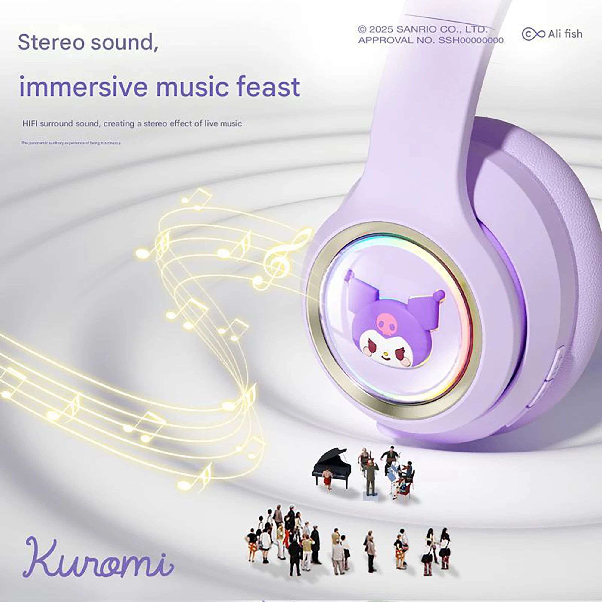 Sanrio EM-699 Kuromi My Melody Wireless Headset Over-Ear Hood Kopfhörer Esports Gaming Sport Hi-Fi mit Mikrofon