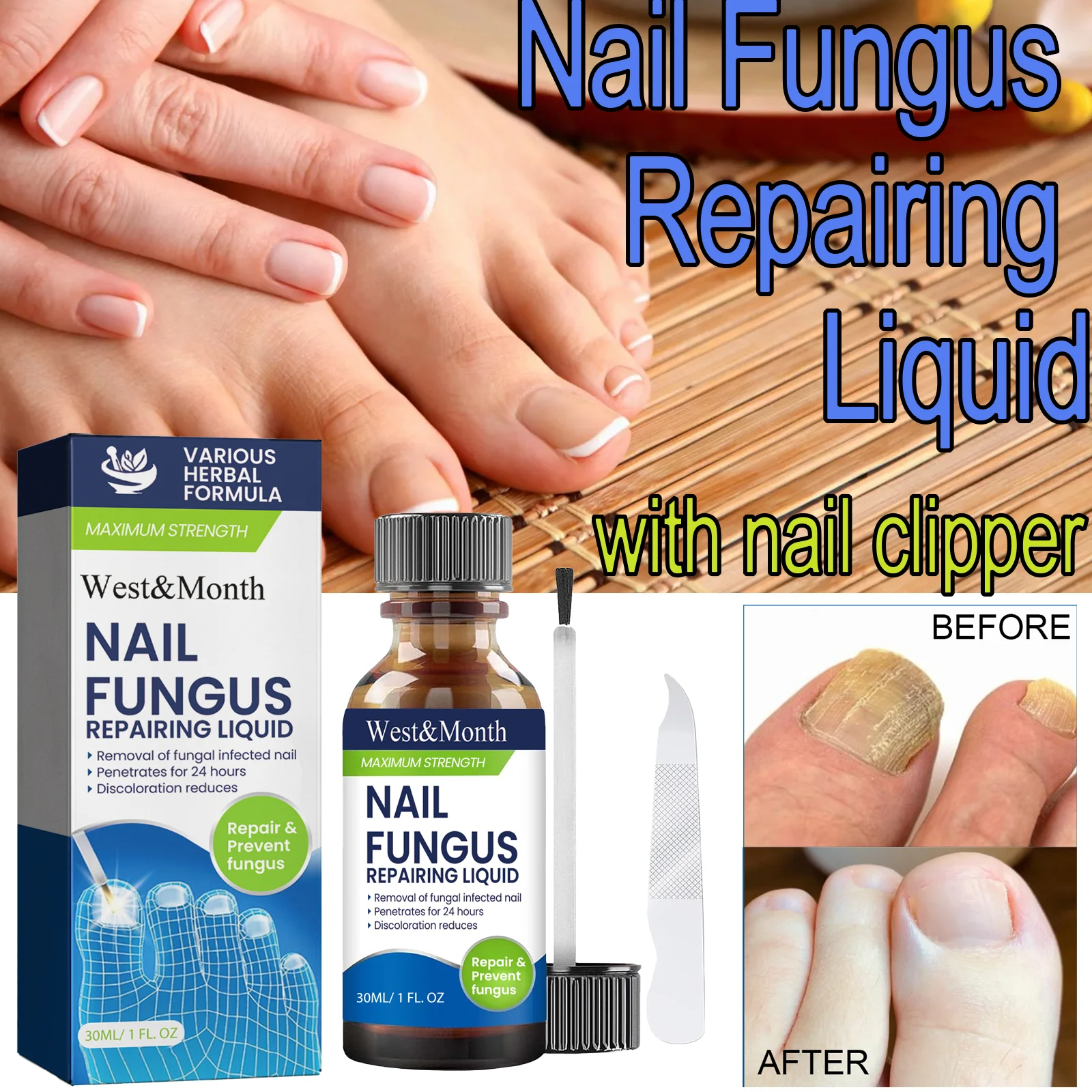 30ml Nail Fungus Repairing Liquid Soothes Softens Moisturizes Nails Deeply Clean Repairs Restores Nail Luster Essential Oils