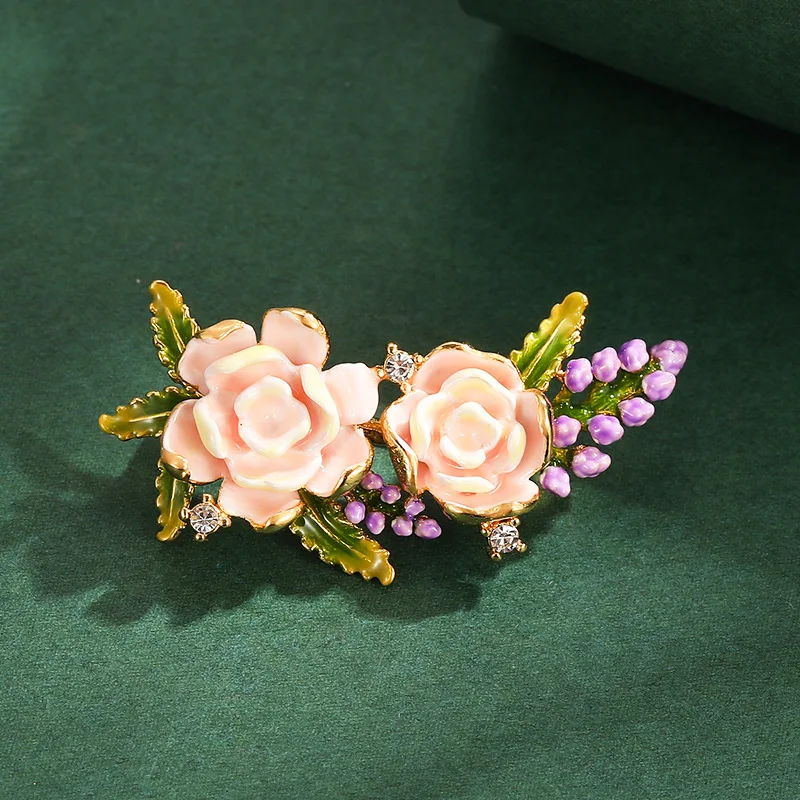 

New Enamel Glaze Niche Design Exquisite Rose Flower Lavender Brooch Fashion Forest Exquisite Clothes Accessories Trend Jewelry