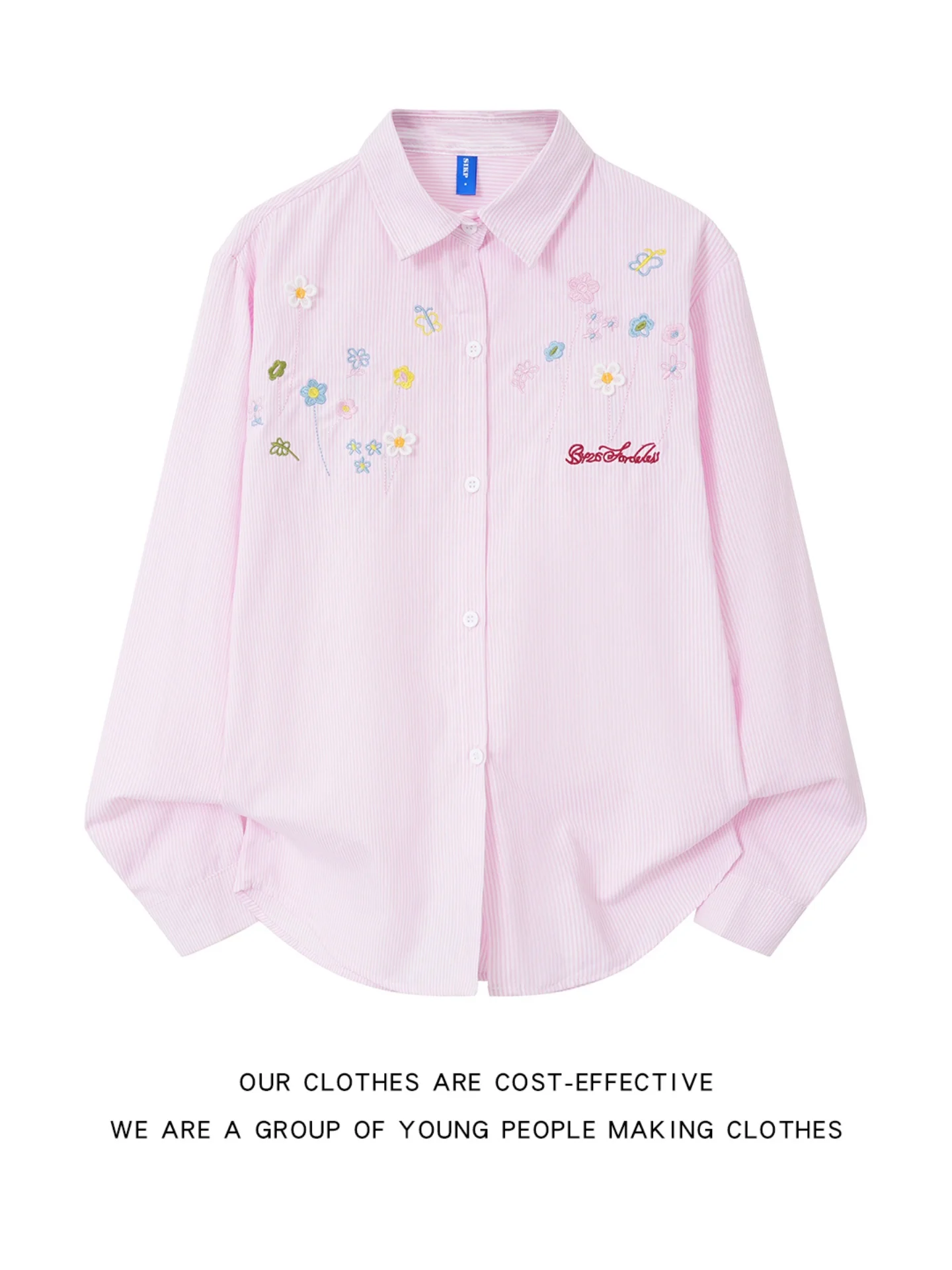 Dopamine Floral Embroidery Striped Shirt Jacket Loose Thin Long Sleeve Top for Men And Women Casual Style Summer Sun Protection