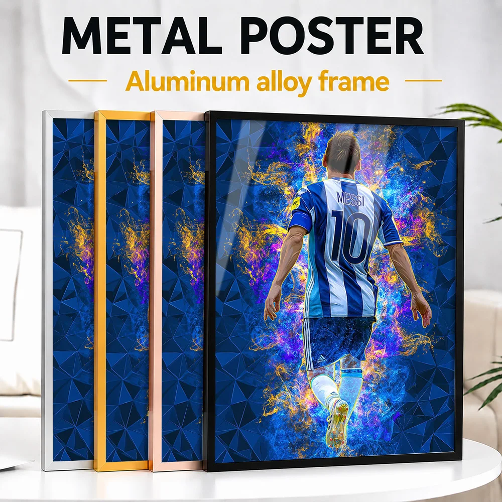 Lionel Messi Fiery Soccer Metal Poster With Aluminum Alloy Frame Customized Illustrated Wall Art For Sports Memorabilia Room