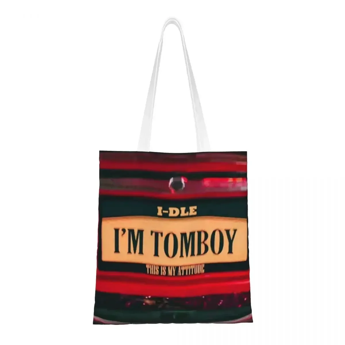 (G)-Idle TOMBOY Kpop Canvas Tote Handbag Shoulder Bags Large Capacity Shopping Bags for Women