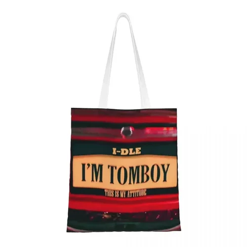여성용 캔버스 토트 핸드백 숄더백, 대용량 쇼핑백, (G)-Idle TOMBOY 케이팝