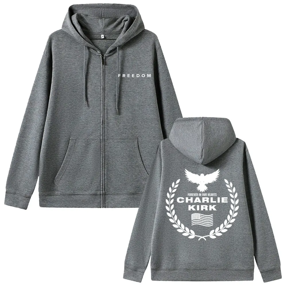 Charlie Kirk Freedom Zipper Hoodie Men Women Clothing Tribute Memorial American Hero Zip Up Hoodies Man Patriotic Activism Coat
