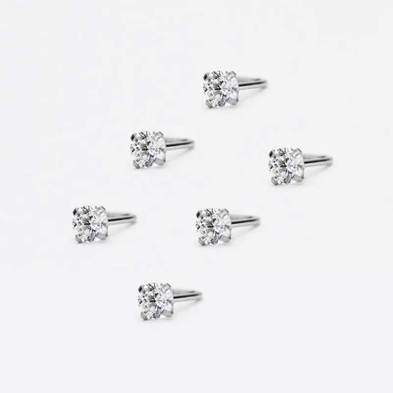 6 stylish stainless steel zircon nasal septum pierced studs 20G mini nose ring earring pierced studs lady body pierced accessori image 3