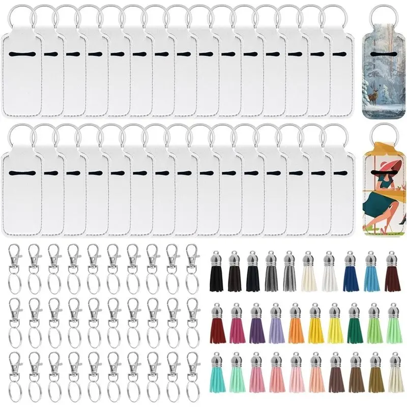 Bulk 90Pcs Sublimation Lipstick Holder Blanks, Neoprene Lip Balm Keychain Holders, Fringe-Edged DIY Sublimation Products Eco-Fri