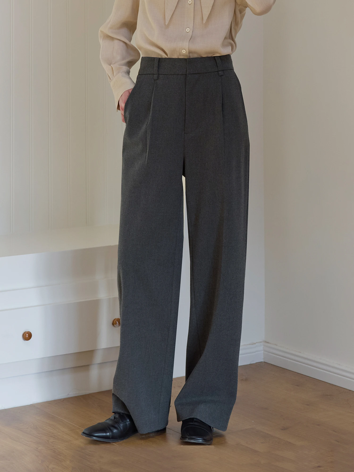 

ey Casual Straight Leg Commuter Sle Women's Pants Spring New Faion Versatile Slimming Comfortable Polyester Fiber