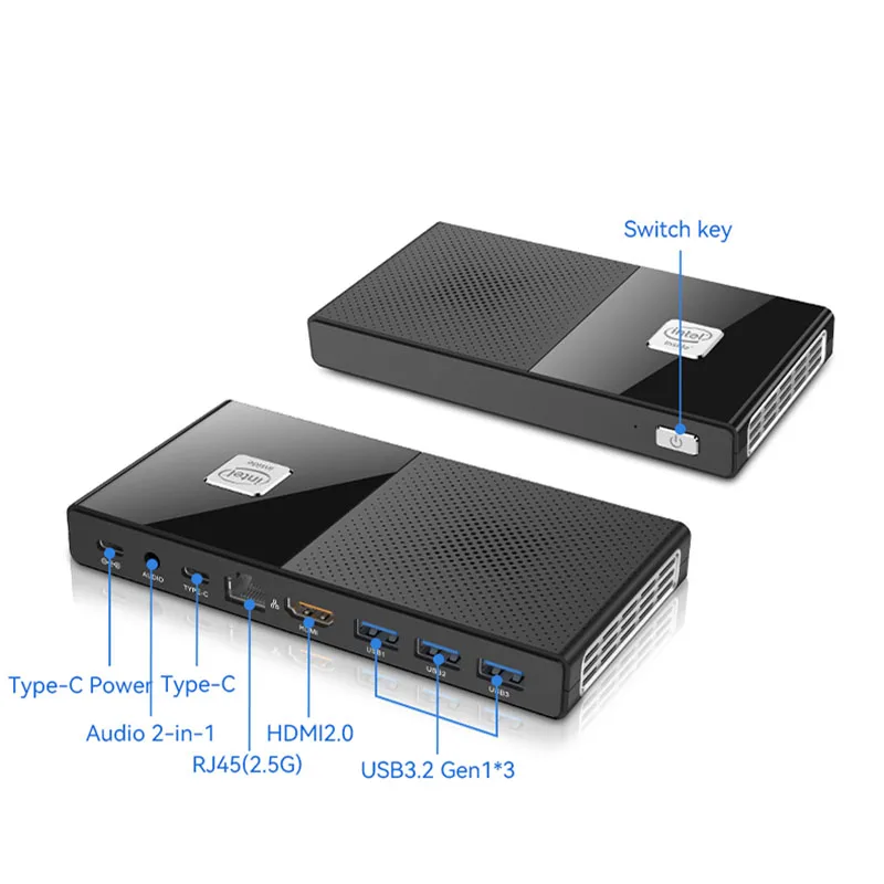 Przenośny minikomputer Inter Procesor Gen12 N100/N200 z obsługą 3xUSB3.2 Type-C HDMI2.0 Win10/11 LINUX Bluetooth5.2 WiFi6 Komputer