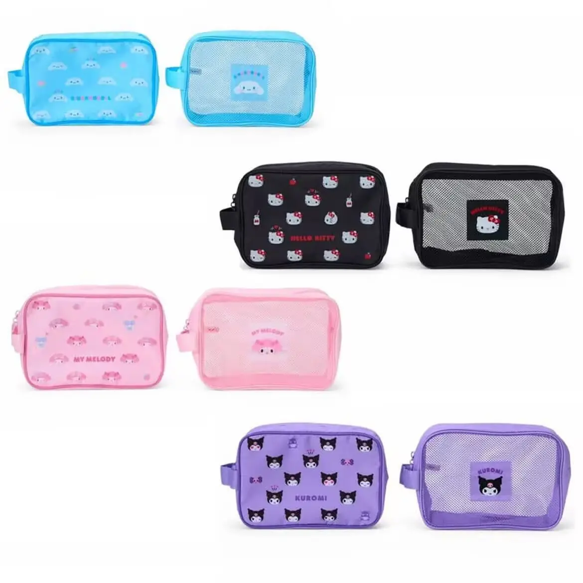 

Anime Sanrio Kuromi Mesh 2piece Square Storage Pouch for Travel Cinnamoroll Kawaii My Melody Cartoon HelloKitty Super Gifts
