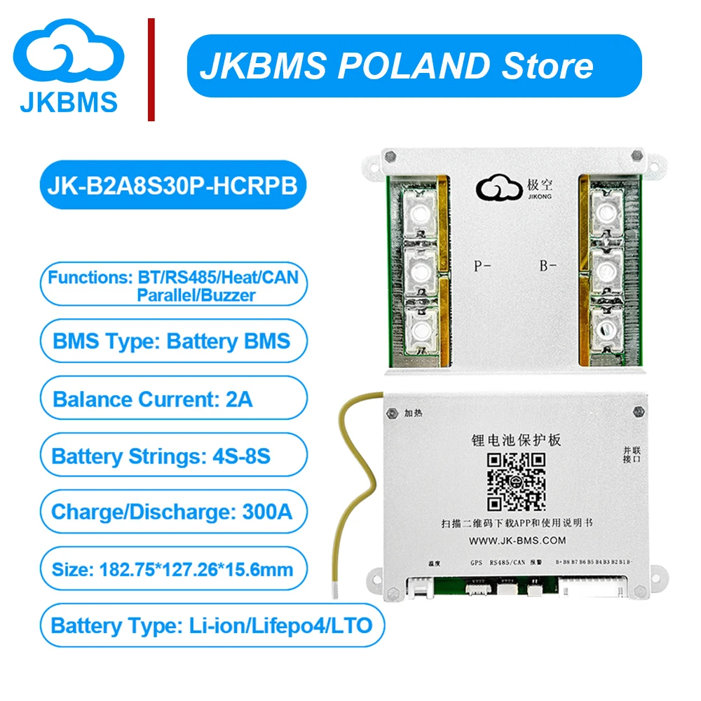 JIKONG BMS JKBMS B2A8S30P V19 RS485 CAN Parallelo con Buzzer Smart BMS 2A 4S 5S 6S 7S 8S App Bluetooth 12V 300A Bilanciamento Attivo per Batterie Lifepo4 Li-Ion LTO JKBMS