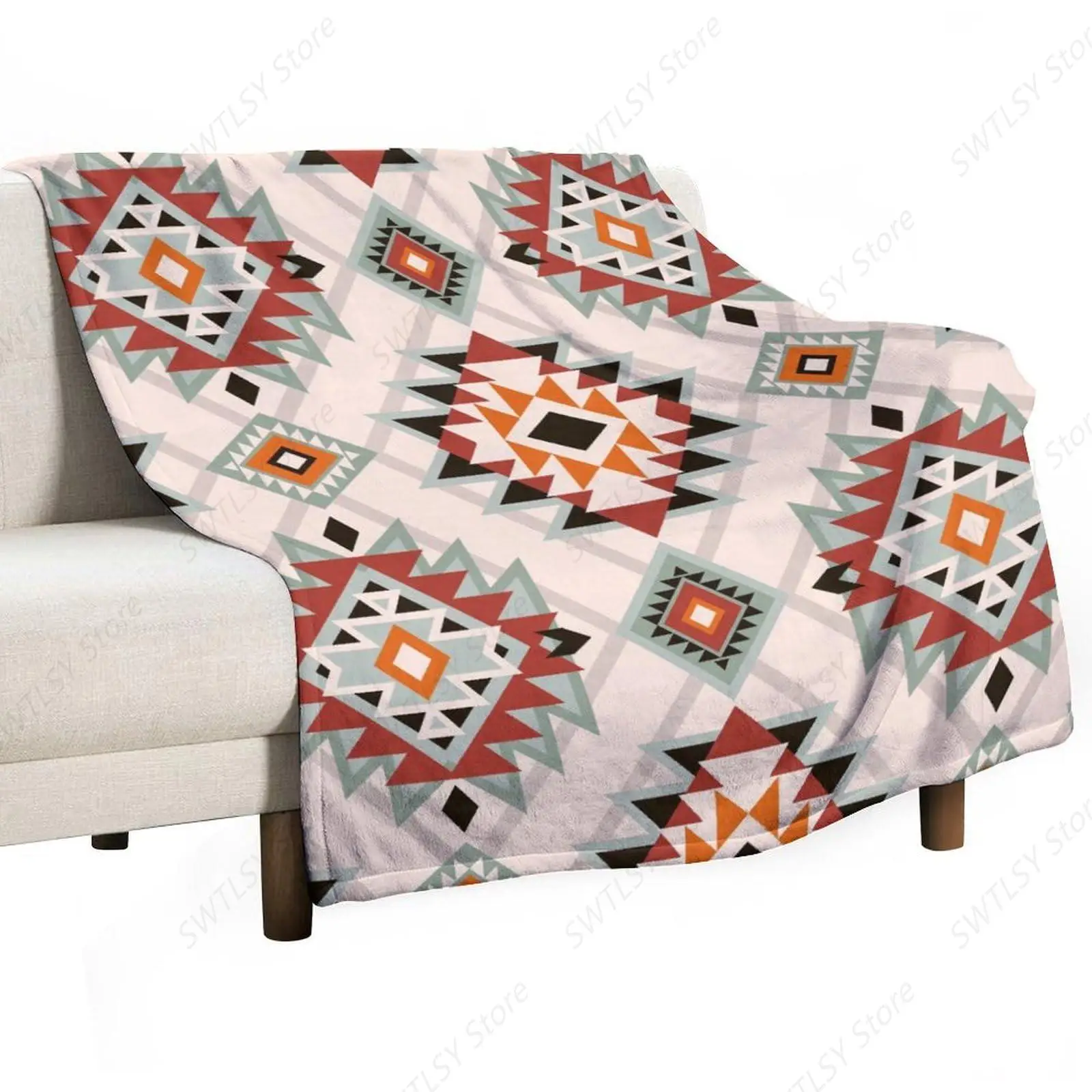 Southwest Style Blanket, Boho Geometric Print Throw Blanket Tribal Aztec Blanket for Couch Bed Sofa Cover Throw Home
