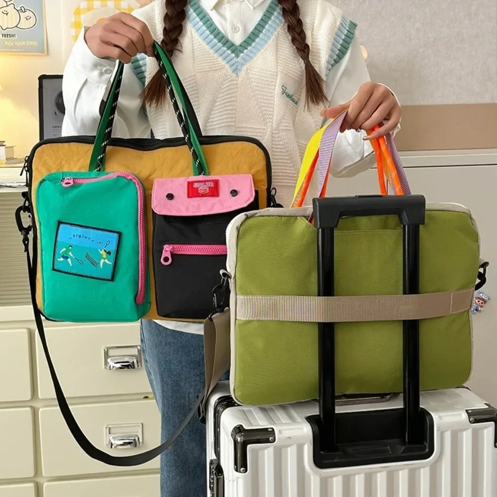Canvas Travel Tote Bag Casual Contrast Color Design Large Capacity Laptop Computer Bag Portable Multi-Pockets