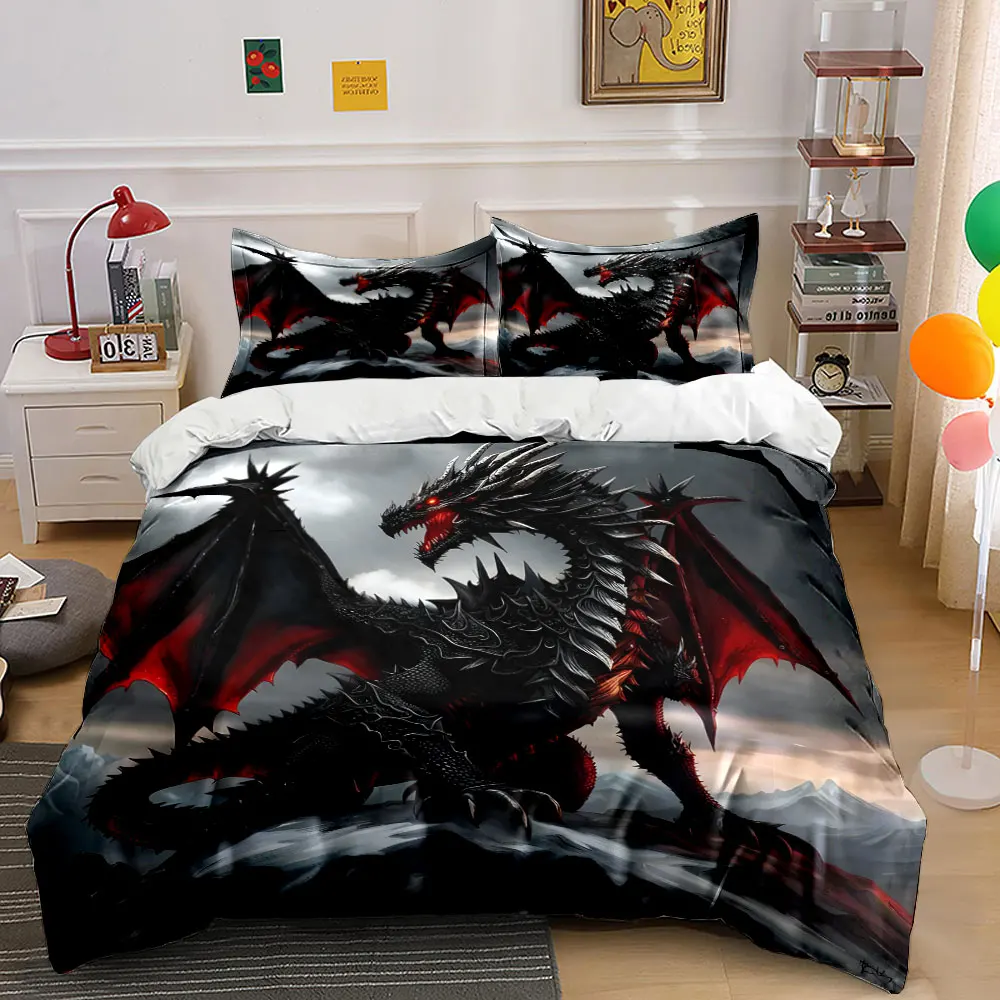 

Black dragon atop mountain Duvet Cover Set with 3D Printing Design Soft Polyester Bedding Set All-Season Comfort for gifts