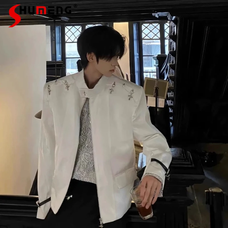 

Мужские осенние новые куртки высокого класса 2025, мужские куртки на молнии с воротником-стойкой, мужские шикарные пальто с подкладкой на плечах на пуговицах в самолете