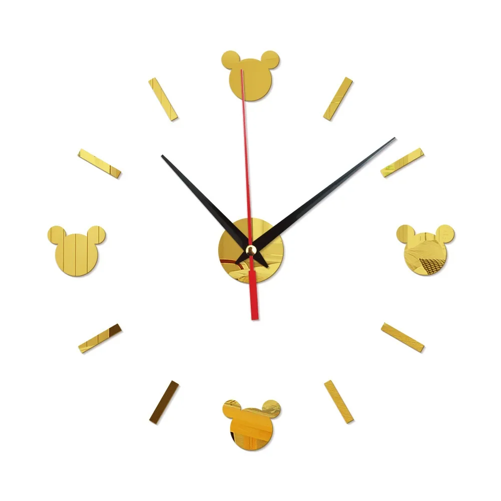 Reloj De Pared Mirror Living Room Wall Clock 3D Mute Cartoon DIY Mickey Acrylic Wall Sticker Clocks Decoration Dining Decor