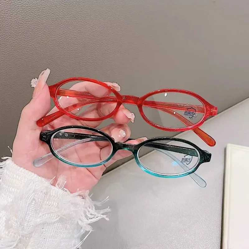 Y2K Retro Oval Glasses Women Girls Red Green Frame Glass Eyewear Decorative Computer Anti-blue Eyeglasses with Seaside Driving