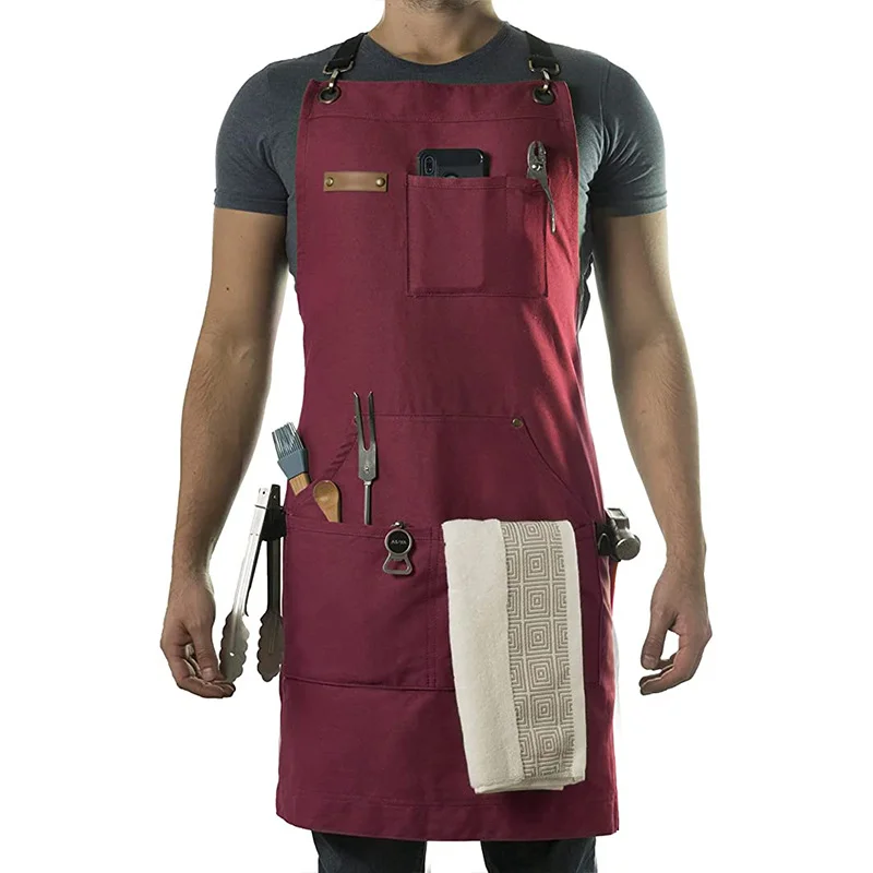 Hot Canvas Multi-functional Tool Pocket Hairdresser Woodworking Overalls Kitchen Chef Waterproof Apron For Woman Man Custom Logo