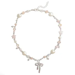 Pearl beaded ribbon necklace Y2K Fairy Core Jewelry