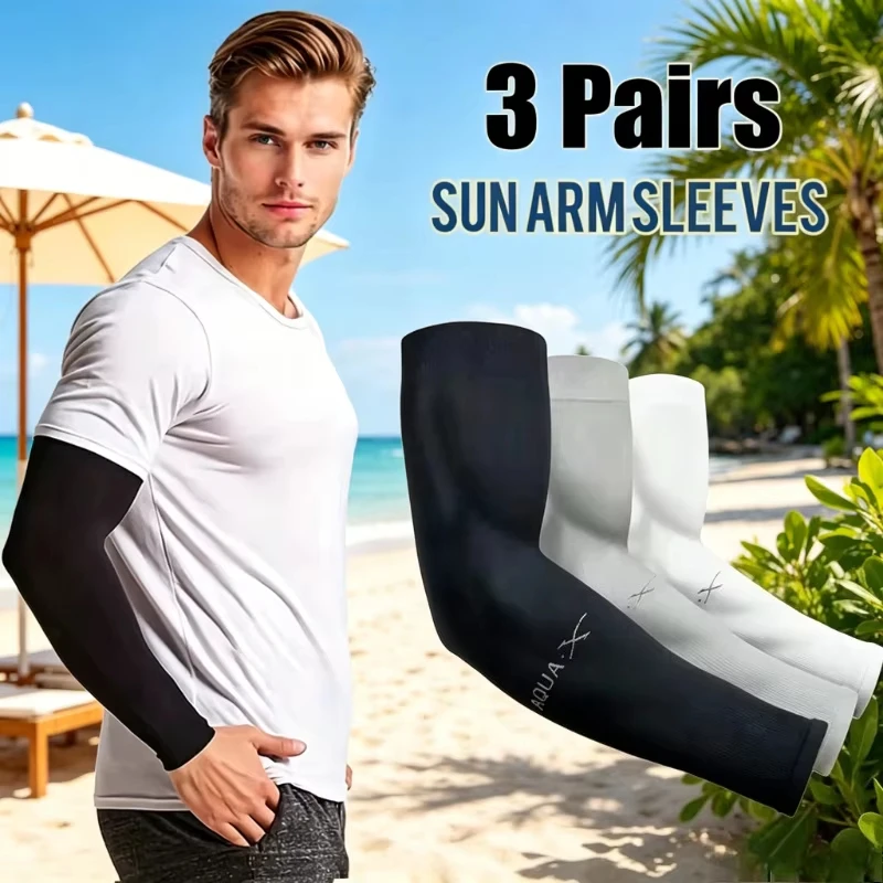 

3Pairs Fashion Sun Ice Silk Sleeves Unisex Summer Sun Protection Arm Sleeves Suitable for Outdoor Riding, Driving, Fishing
