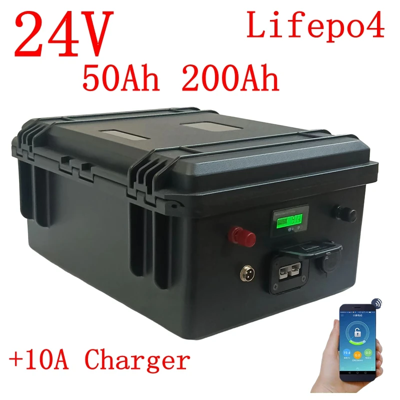 

Waterproof1 24V 50Ah 60Ah 80Ah 100Ah 130Ah 150Ah 200Ah Lifepo4 battery BMS 8S for trolling motor solar system Camper+10A Charger