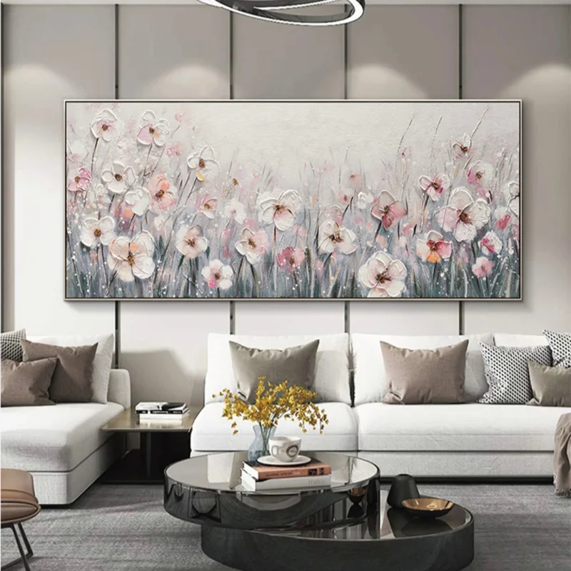 

Hand Painted 3D Flower Painting Modern Luxury Living Room Decorative Painting Canvas Wall Art Flower Knife 3D Abstract Paintings