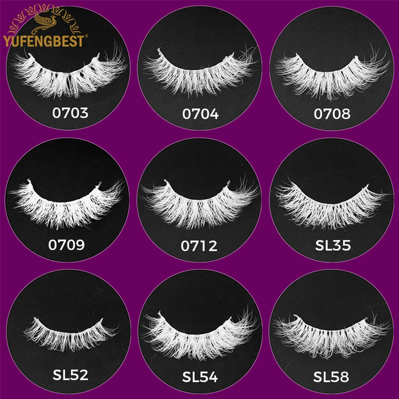 

YUFENGBEST 7pair 10-18mm White Colored Fluffy Invisible Clear Strong Band Lashes Full Volume Russian Wispy Mink Effect Eyelashes