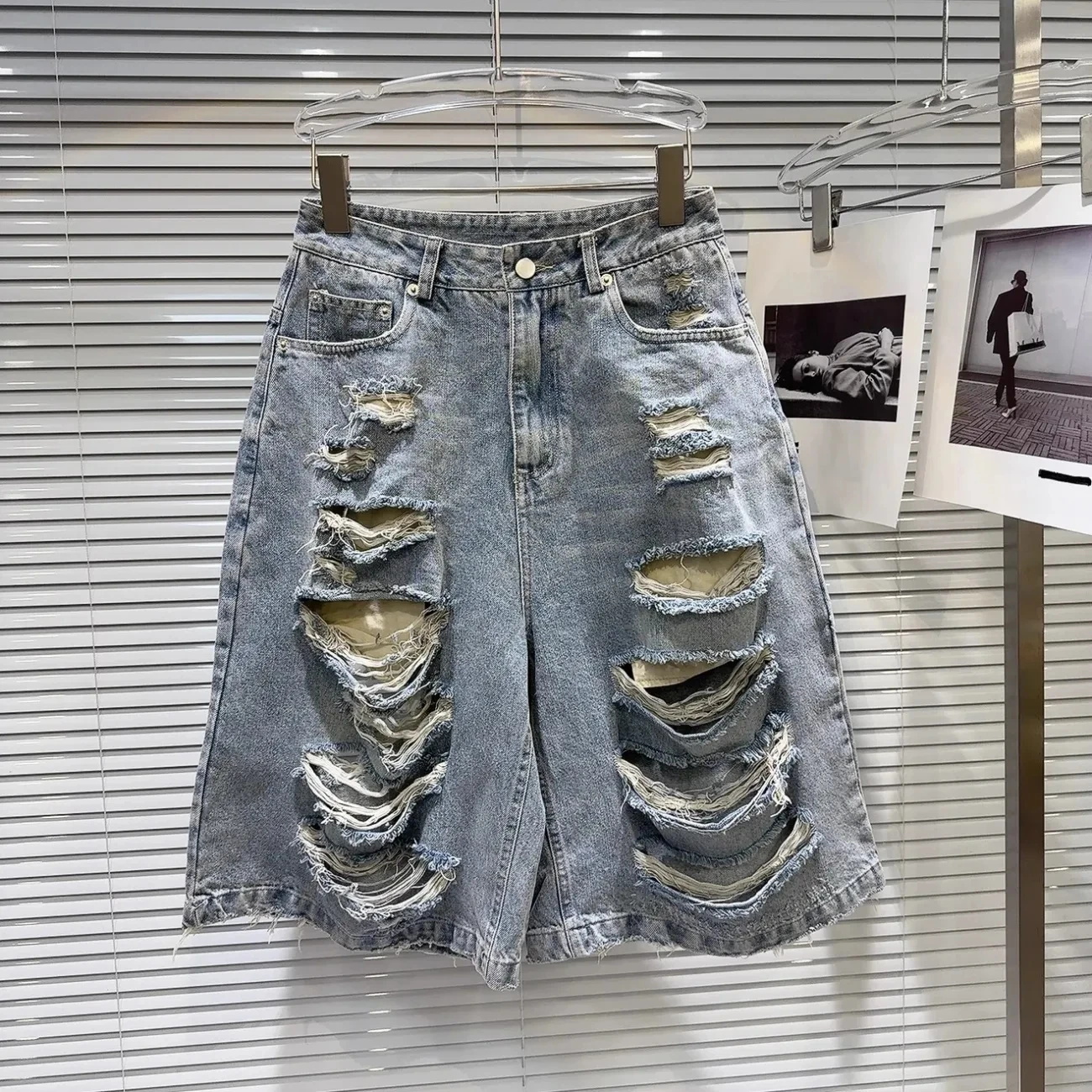 

Denim Shorts Female Jeans Summer New Retro Loose Distressed Washed Casual Street Style Five Points Mid Length