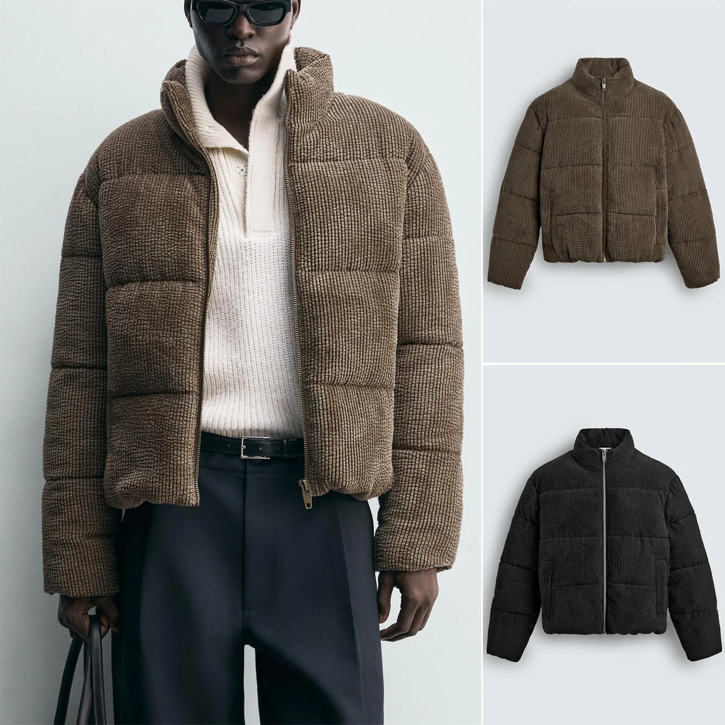 

Loose Fit Long Sve Stand Collar Casual Sle Cotton Jaet Men's Winter Faion Light Corduroy Coat Youth ular Warmth