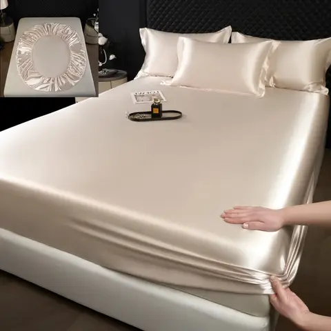 3 pcs High End 100% Mulberry Silk Bed Sheet Set with Pillowcase Luxury Solid Color Silk Fitted Sheet Soft Smooth Satin Bed Linen