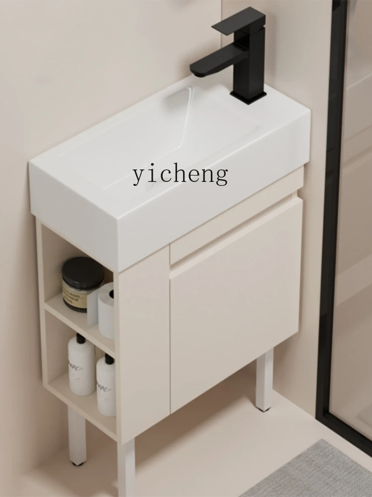 YY Small Apartment Floor Wash Basin Cabinet Corner Punch-Free Ceramic Washbasin Waterproof