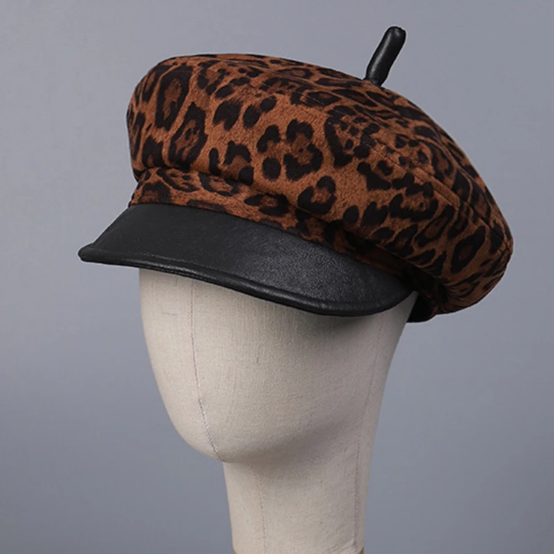 Octagonal Hat Leopard Women Cap Spring Autumn Accessory For Outdoor Holiday Painter