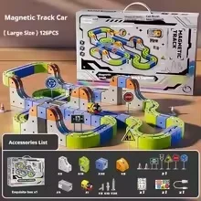 قطار المسار المغناطيسي التجمع التعليمي مكعبات البناء المغناطيسية الملحقات لعبة للبنين والبنات طفل 2025 ضرب هدية عيد ميلاد