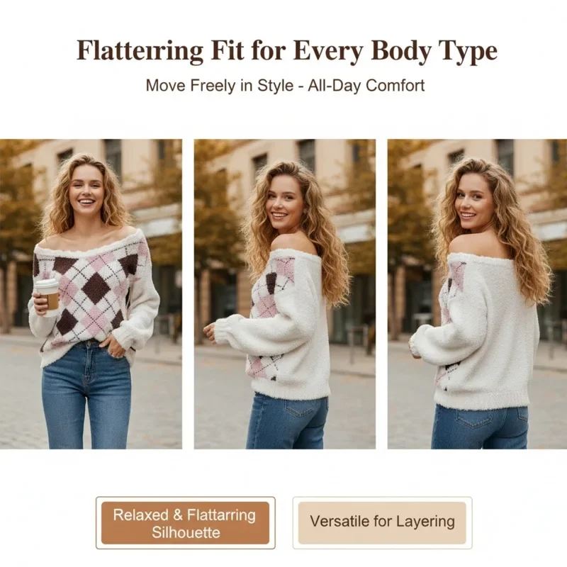 Lace Plaid A-Line Dresses Girl Y2K Autumn Winter Off-Shoulder Mini Dresses Ruffle Hem Sweet Fun Outfit Sweater Wear Skirt Top
