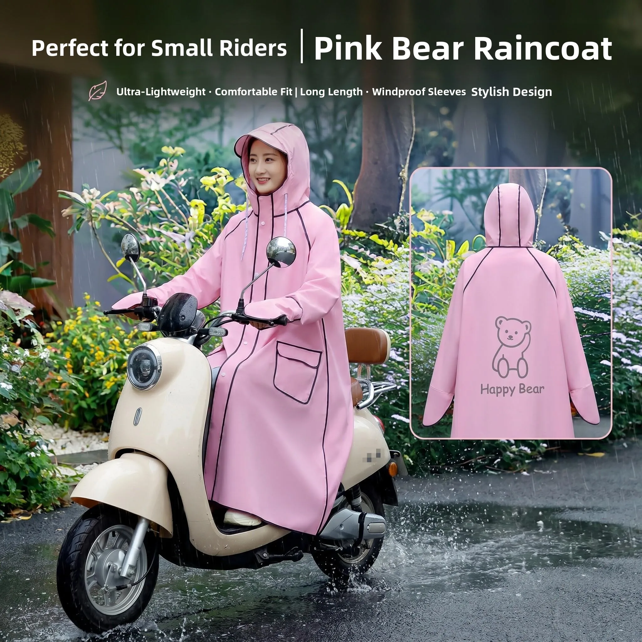 

Women's Long Version Raincoat Adult Vehicle Separate Full Body Outdoor Wearable Rainproof Bike Cover