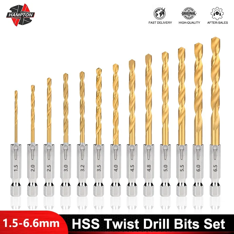 1.5-6.5mm HSS Twist Drill Bits Set for Titanium Coated Gun Drill Bits Woodworking Tools Handle Drill Bits