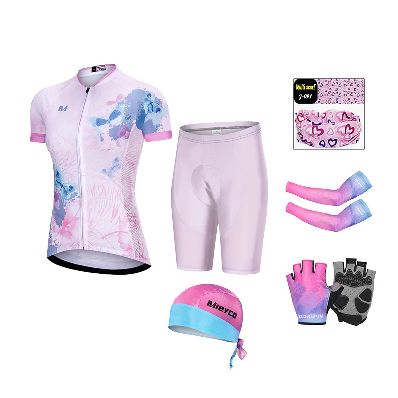 Cycling Jersey Suit Summer Short Sleeve Women's Tracksuit Bicycle Top Mountain Road Bike Trousers Women Pink Outdoor Sportswear