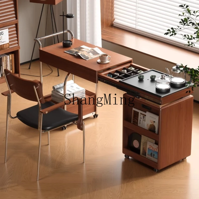 

FG removable retractable tea cabinet sofa side few household solid wood multi-functional tea table