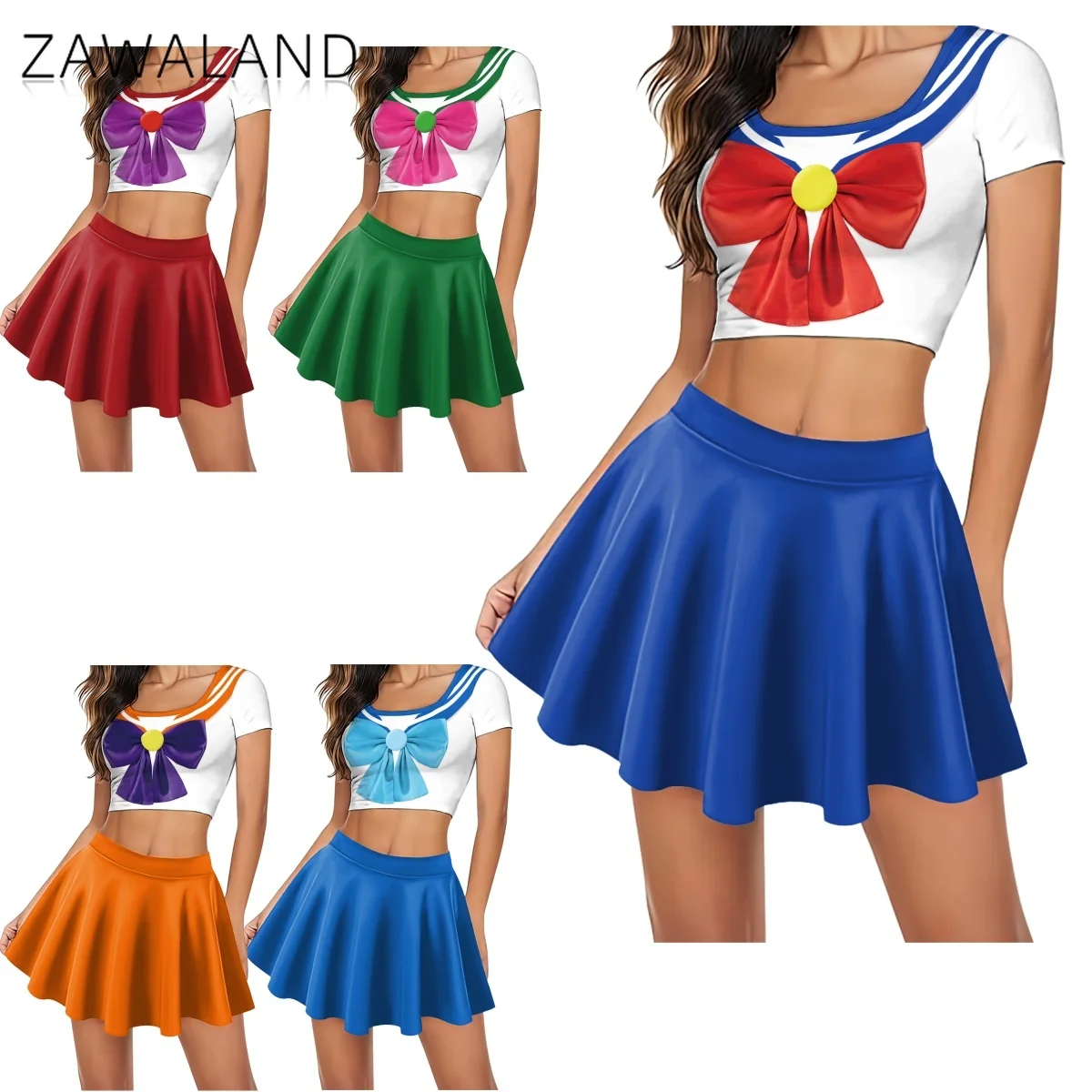 

Woman Sailor Cosplay Costume Bowknot Printing Short Top Skirt Cheering Squad Uniforms Party Performance Clothes Carnival Outfits