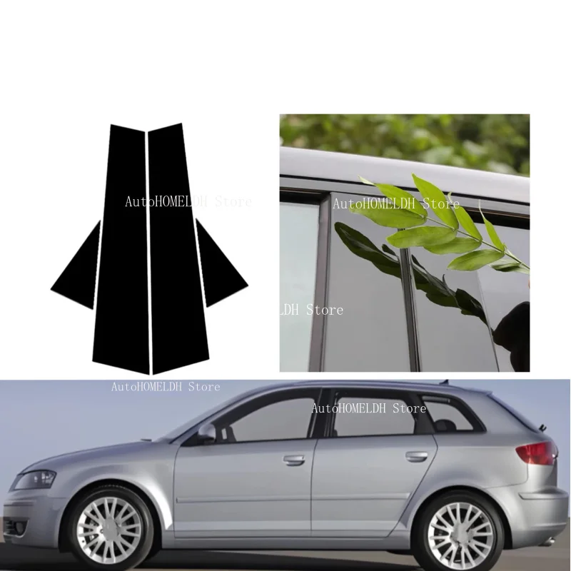 

4PCS Glossy Black Pillar Posts Fit For Audi A3 S3 RS3 4dr 8P 2003-2013 Window Moulding B C Center Sticker Cover Silver Carbon