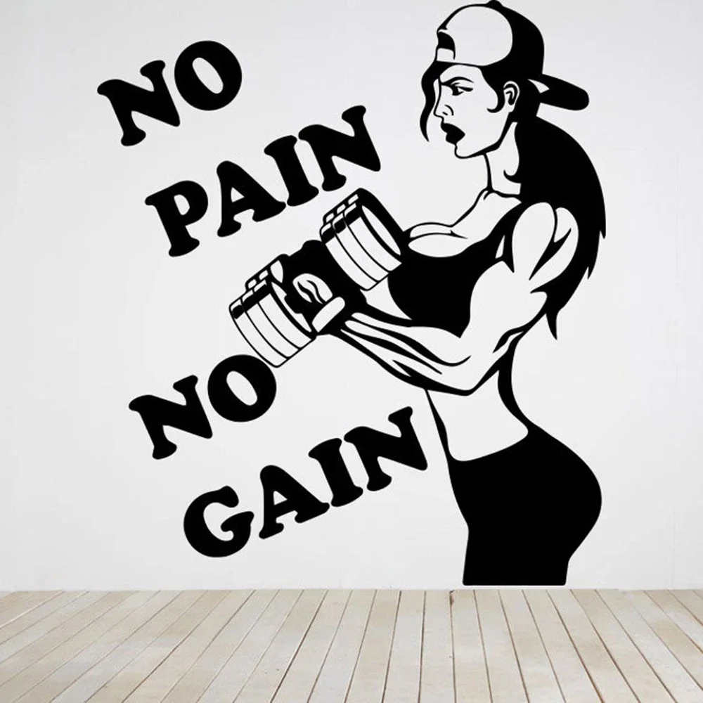 Vinyl Wall Decal Bodybuilder Gym Fitness Coach Sport Muscles Woman With Barbell Wall Sticker for Gym Decoration Art Mural A254