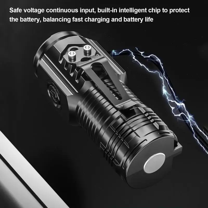 Three-Eyed Mini Flashlight Strong Light Super Power Type-C Rechargeable Flashlight Long-Range Powerful Outdoor Lighting