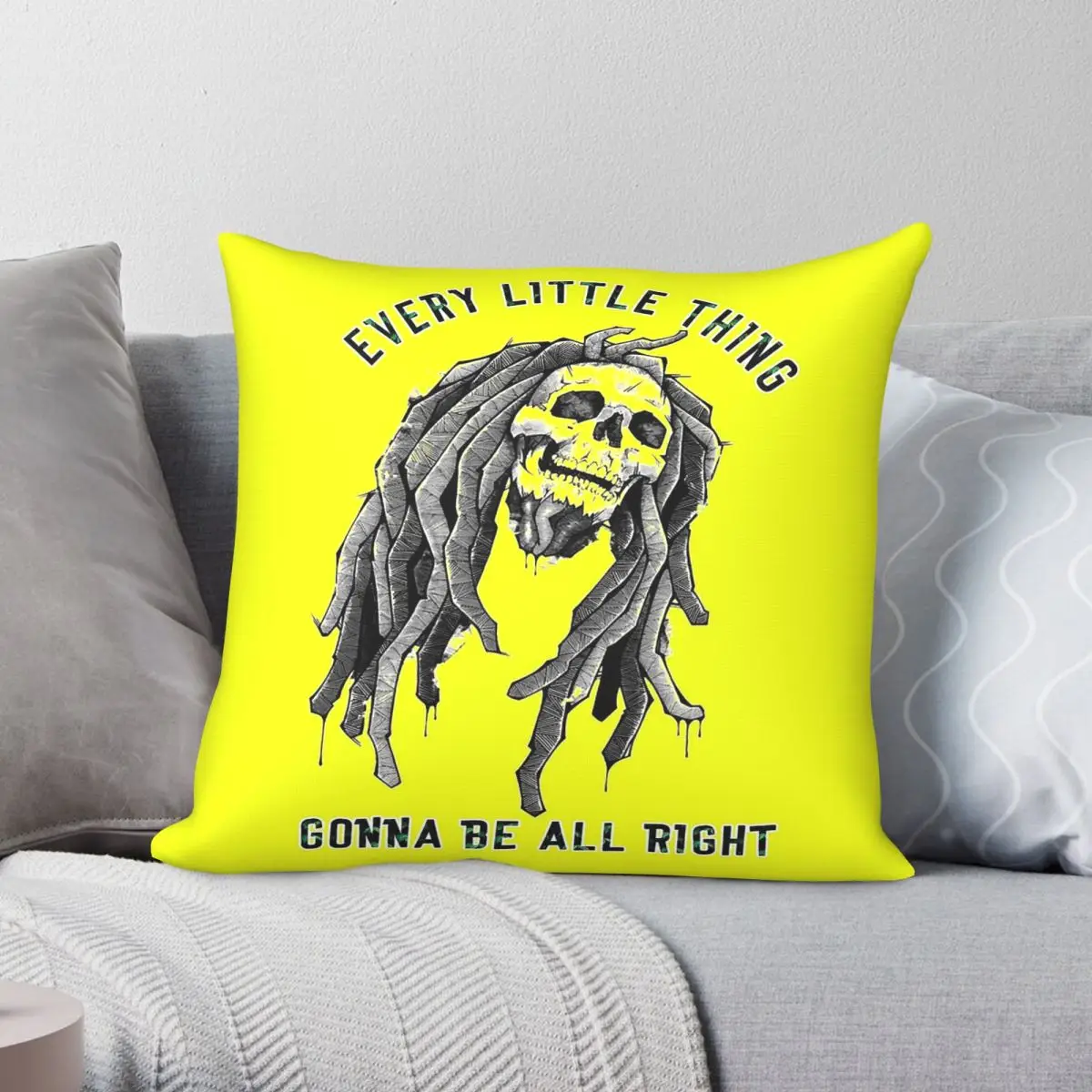 Bob Marley Every Little Thing Gonna Be All Right Square Pillowcase Polyester Linen Velvet Pattern Decorative Cushion Case 18