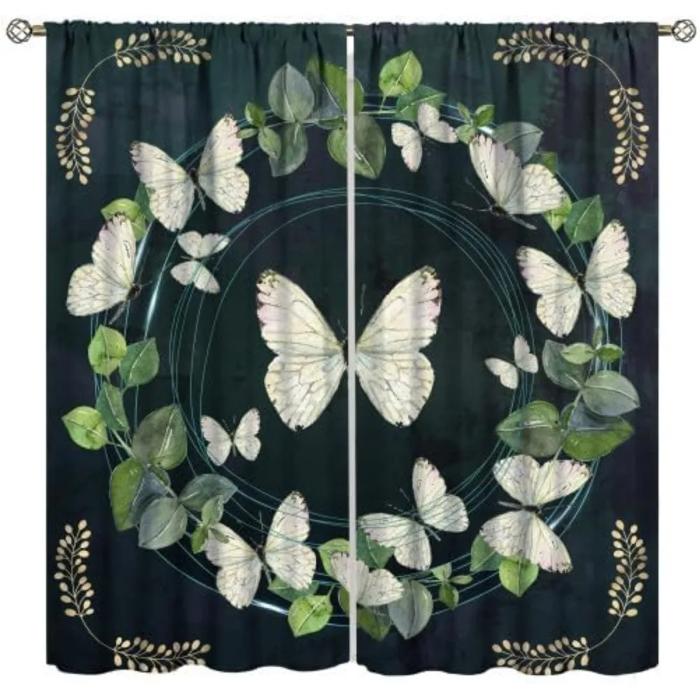 2pcs Elegant Butterfly Pattern Blackout Curtains, Peach Skin Fabric, Light Filtering Drapes for Kitchen/Living Room/Bedroom - Cl
