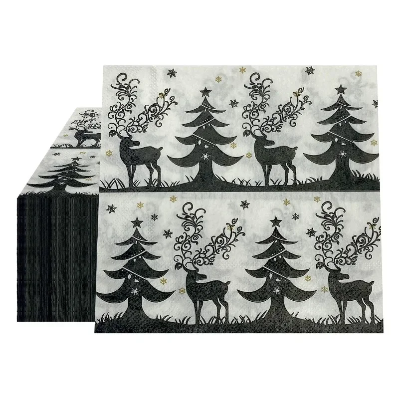 20 pezzi 33 cm 2 strati in bianco e nero albero di Natale tovaglioli stampati carta da tavolo per feste carta da pittura decorativa carta da decoupage fai da te