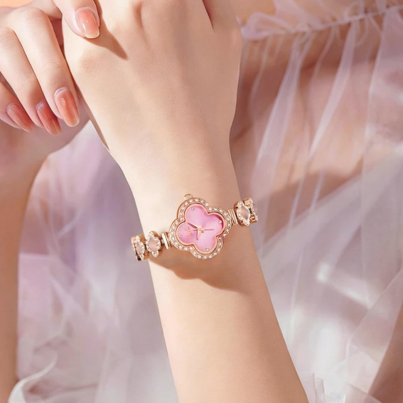 MARK FAIRWHALE Fashion Women's Wristwatch Diamond Set Color Light Luxury Watch Exquisite Clover Style Quartz Watch